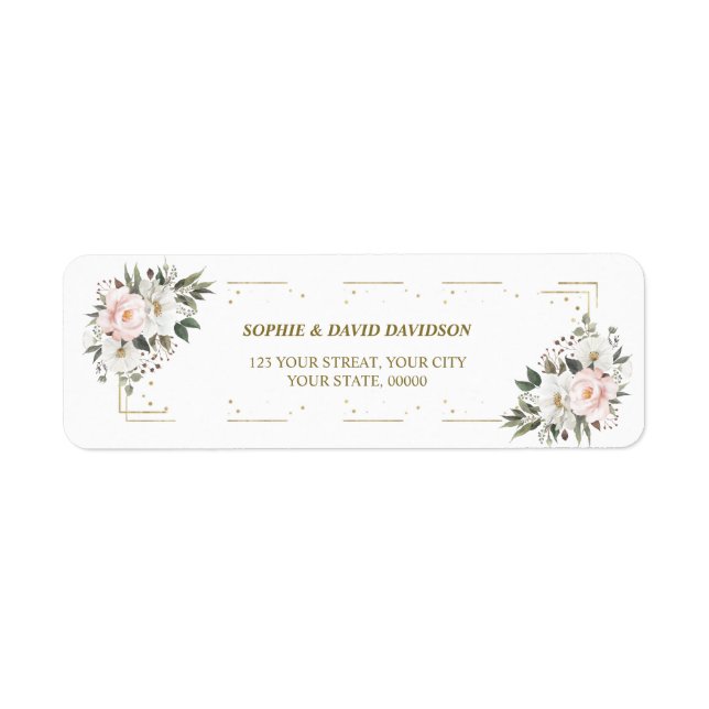 Pink White Floral Gold Baptism Return Address (Front)