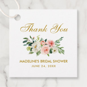 Pink White Floral Gold Bridal Shower Thank You Favour Tags