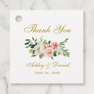 Pink White Floral Gold Wedding Thank You Favour Tags