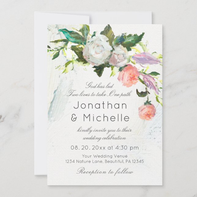 Pink White Floral Greenery Christian Wedding Invitation (Front)