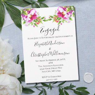 Pink White Floral Greenery Elegant Engagement Invitation