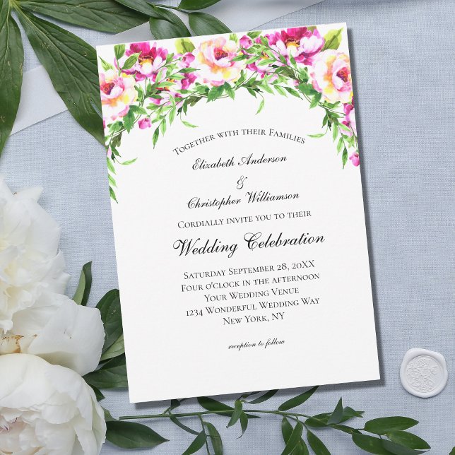 Pink White Floral Greenery Elegant Wedding  Invitation (Creator Uploaded)