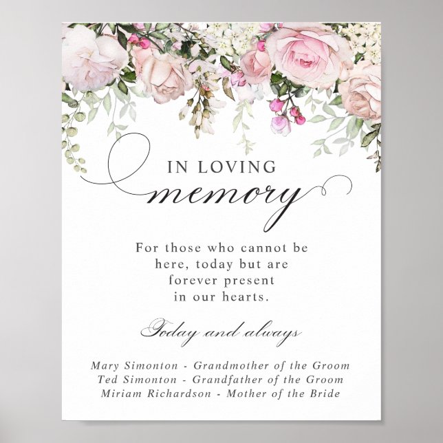 Pink White Floral Memorial Wedding Sign (Front)