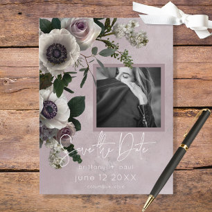 Pink & White Floral Modern Photo Save the Date Announcement Postcard