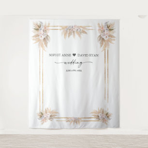 Pink White Floral Pampas Grass Photo Booth Wedding Tapestry