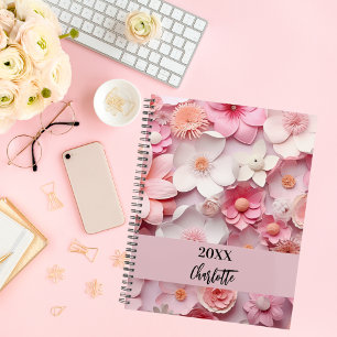 Pink white floral pattern name script 2026 planner