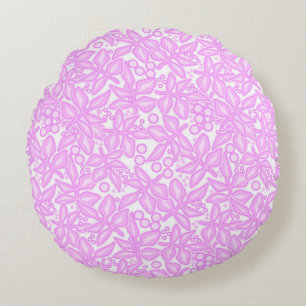 Pink white floral pattern round cushion