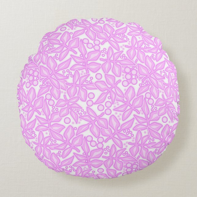 Pink white floral pattern round cushion (Front)