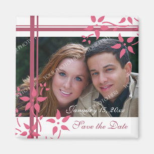 Pink & White Floral Photo Save the Date Magnet