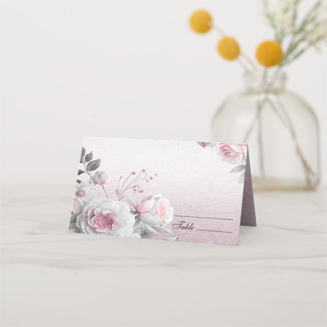 Pink White Floral Place Card (Front)