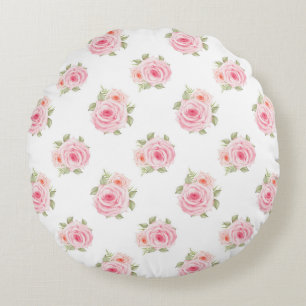 Pink White Floral Polkadots Round Cushion