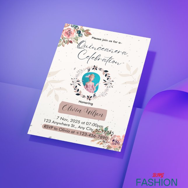 Pink & White Floral Princess Quinceanera Birthday Invitation (Creator Uploaded)