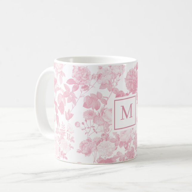 Pink White Floral Roses Chinoiserie Baby Girl Coffee Mug (Front Left)