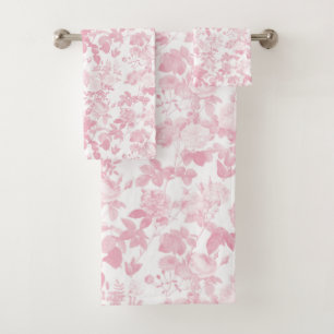 Pink White Floral Roses Chinoiserie Bath Towel Set