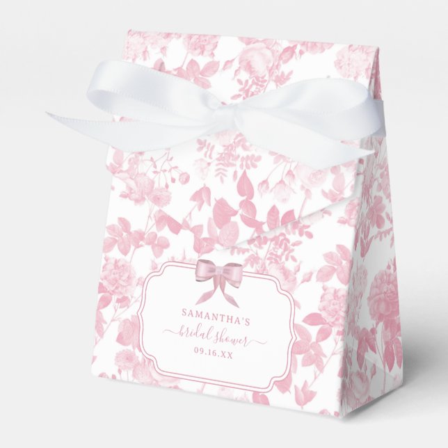Pink White Floral Roses Chinoiserie Bridal Shower Favour Box (Front Side)