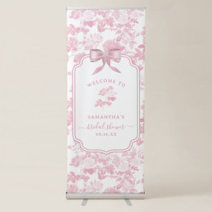 Pink White Floral Roses Chinoiserie Bridal Shower Retractable Banner