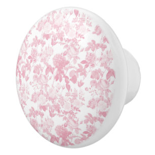 Pink White Floral Roses Chinoiserie Pattern Ceramic Knob
