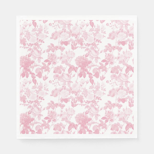 Pink White Floral Roses Chinoiserie Pattern Napkin (Front)