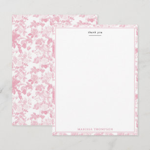 Pink White Floral Roses Chinoiserie Pattern Thank You Card