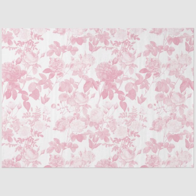 Pink White Floral Roses Chinoiserie Pattern Tissue Paper (Front)