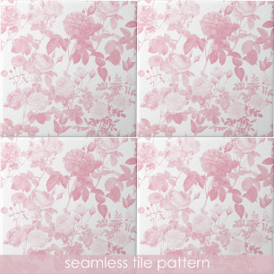 Pink White Floral Roses Pattern Tile
