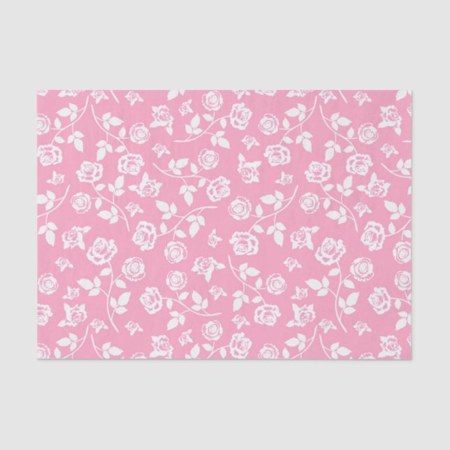 Pink & White Floral/Roses Tissue Paper (Front)