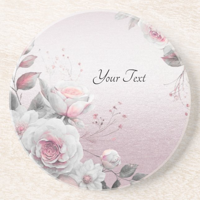 Pink White Floral Sandstone Coaster (Front)
