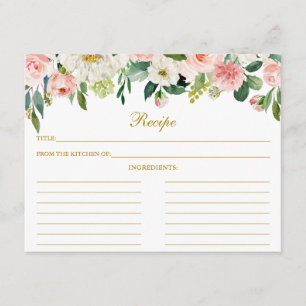 Pink White Floral Shower Gold Recipe Card