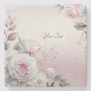 Pink White Floral Stone Coaster