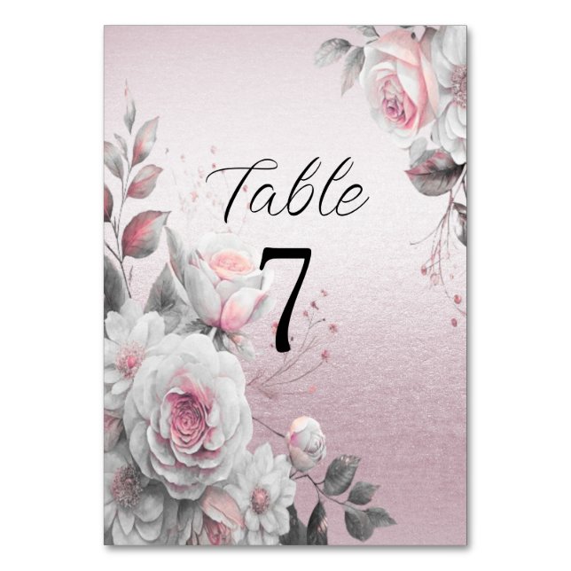 Pink White Floral Table Number (Back)