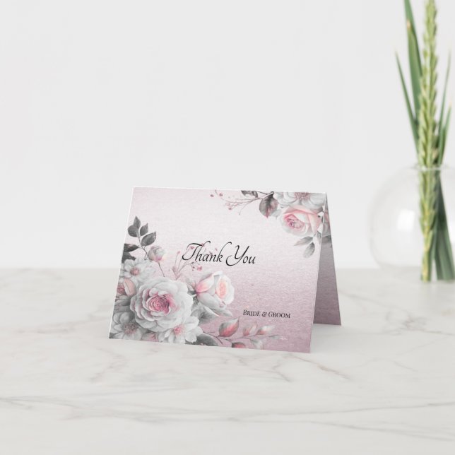 Pink White Floral Thank You Card (Front)