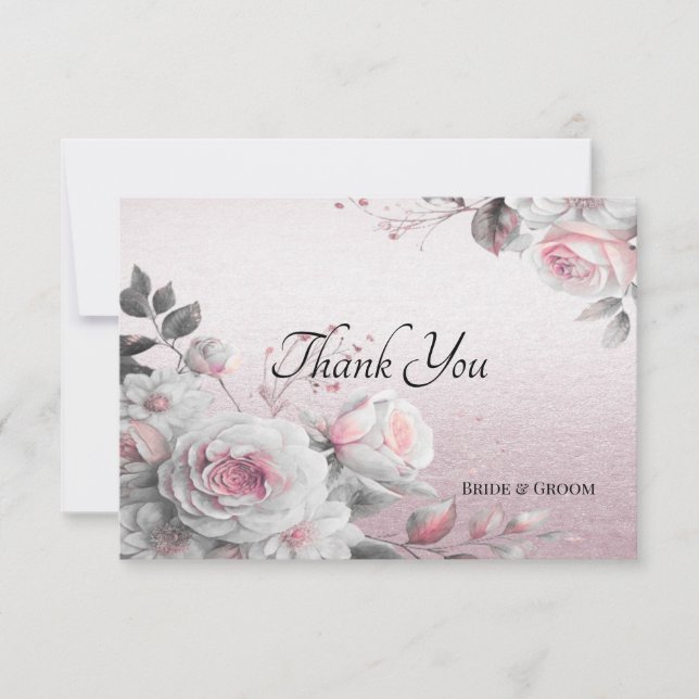 Pink White Floral Thank You Card (Front)