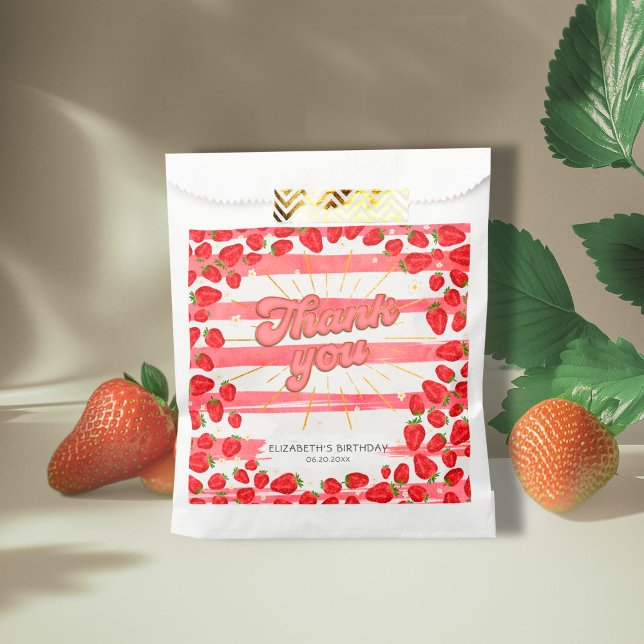 PInk White Floral Thank You Red Strawberry Party Favour Bags (Creator Uploaded)