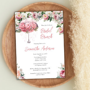 Pink White Floral Umbrella Bridal Shower Brunch Invitation