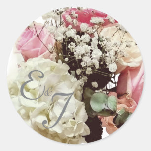 Pink & White Floral wedding Classic Round Sticker