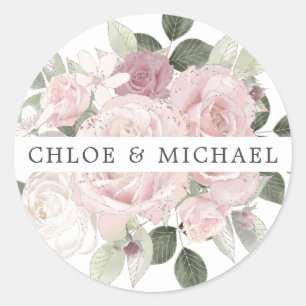 Pink White Floral Wedding Envelope Seal