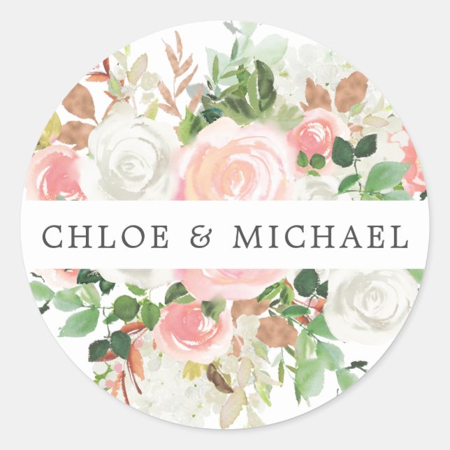 Pink White Floral Wedding Envelope Seal (Front)