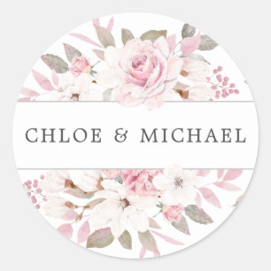 Pink White Floral Wedding Envelope Seal