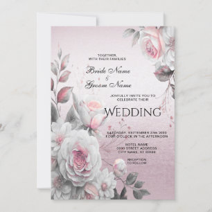 Pink White Floral Wedding Invitation