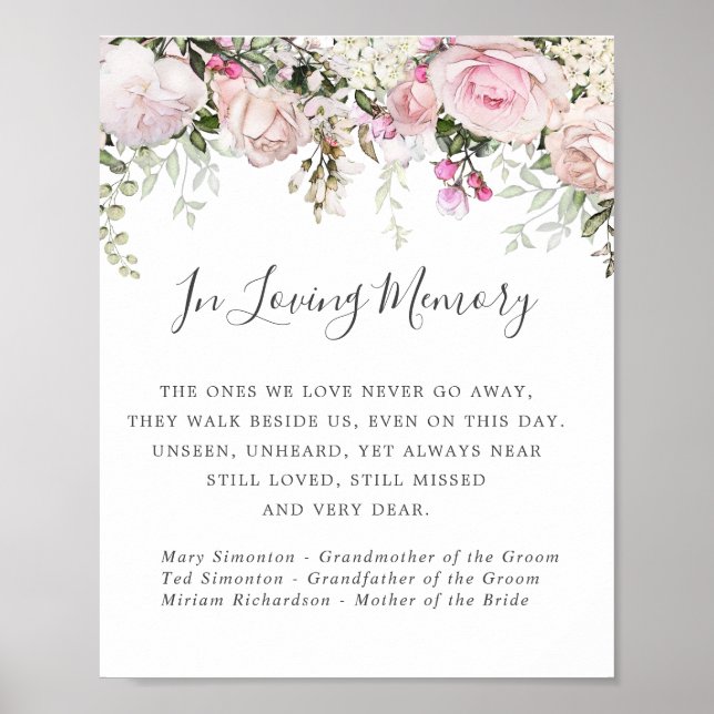 Pink White Floral Wedding Memorial Sign (Front)