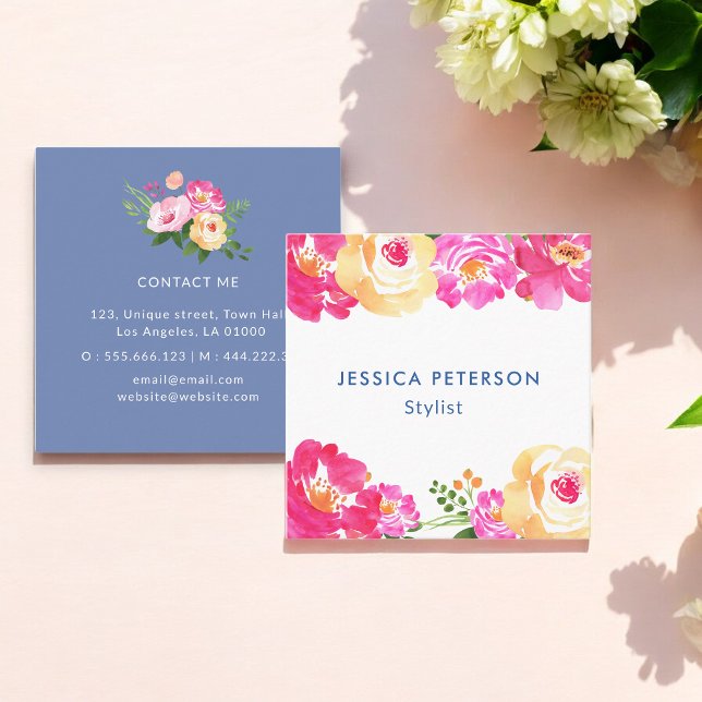 Pink White Floral Wedding Planner Square Business Card (Creator Uploaded)
