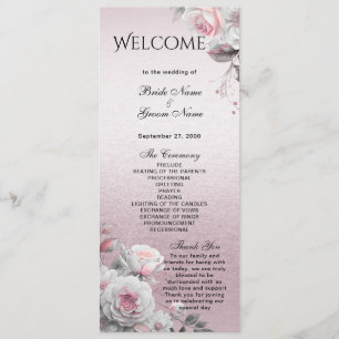 Pink White Floral Wedding Program Programme