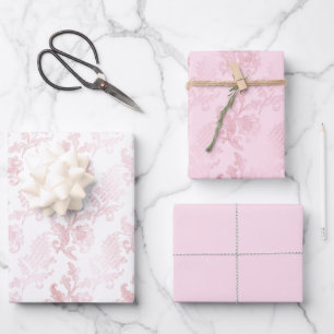 Pink White Floral Wrapping Paper Sheet