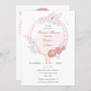 pink & white floral wreath bridal shower invitation