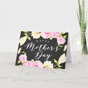 Pink White Floral Wreath Mother's Day Holiday Card