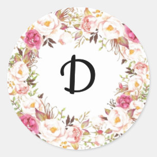 Pink & White Floral Wreath Pattern Classic Round Sticker