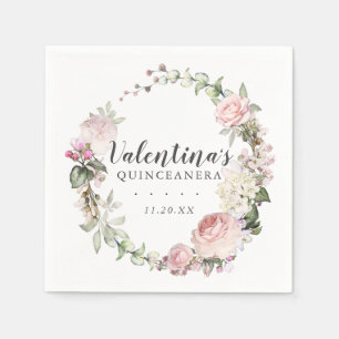 Pink White Floral Wreath Quinceanera Napkin