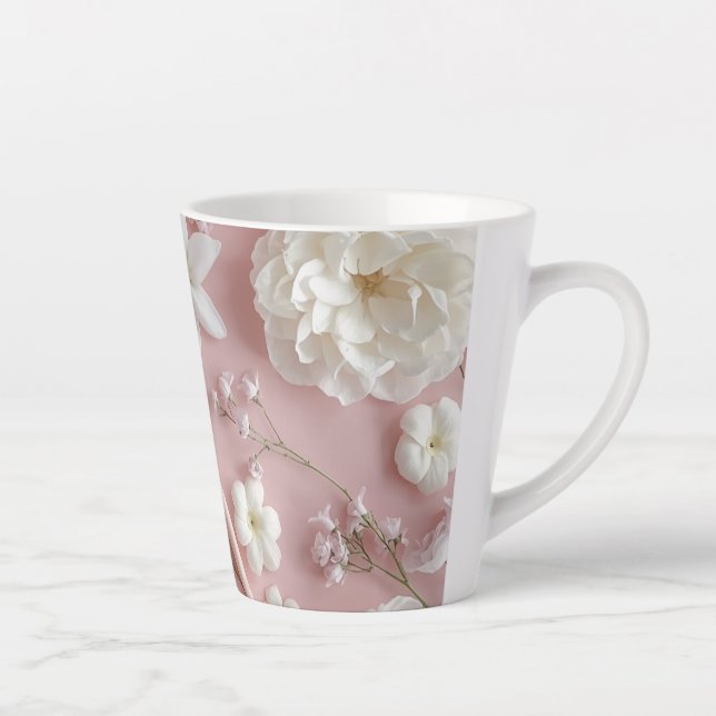Pink, white Florals & Butterflies  Latte Mug (Right)