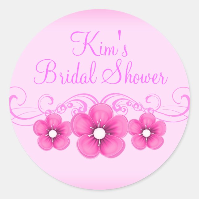 Pink & White Flower Bridal Shower Sticker (Front)