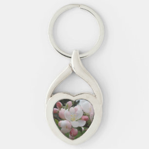 Pink/White Flower Heart Keychain